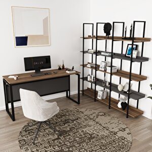 Venüs Masa-loft Kitaplık Seti Siyah - Kahverengi