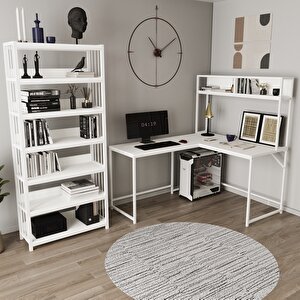 Cornermaster L Masa - Spine Kitaplık Seti Beyaz-Beyaz