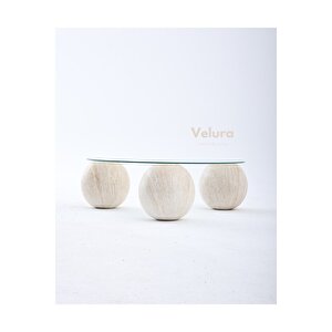 Modern Orta Sehpa & Küre Sehpa & Top Sehpa & Şeffaf Yuvarlak Cam & Ay Taşı 90x90 cm