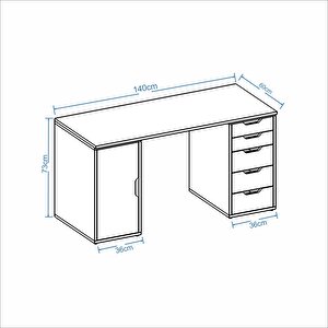 Dekorex Mentora Serisi 140 Cm. Meşe 5 Çekmeceli Masa Ve 6 Raflı Kitaplıklı Çalışma Grubu Tkm112-meşe