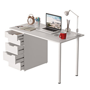 Dekorex Mentora Serisi 120 Cm. Beyaz 5 Çekmeceli Masa Ve 6 Raflı Kitaplıklı Çalışma Grubu Tkm111-beyaz
