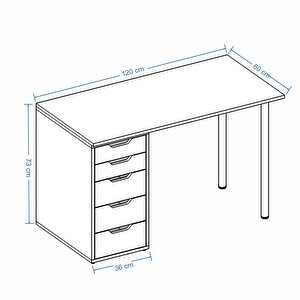 Dekorex Mentora Serisi 120 Cm. Beyaz 5 Çekmeceli Masa Ve 6 Raflı Kitaplıklı Çalışma Grubu Tkm111-beyaz