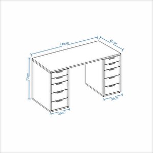 Dekorex Mentora Serisi 140 Cm. Beyaz 10 Çekmeceli Masa Ve 6 Raflı Kitaplıklı Çalışma Grubu Tkm113-beyaz