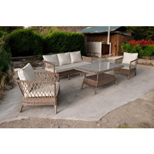 Monalin Home Garden I Loft 5 Kişilik Oturma Takımı (kahverengi) I Rattan El Örgüsü Bahçe Mobilyası