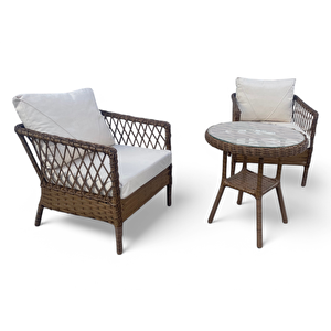 Monali̇n Mobi̇lya Loft Kahverengi 2 Kişilik(1-1-masa) Rattan Örgü Bahçe & Balkon & Teras Oturma Grubu Minderli & Camlı & Masalı Takım