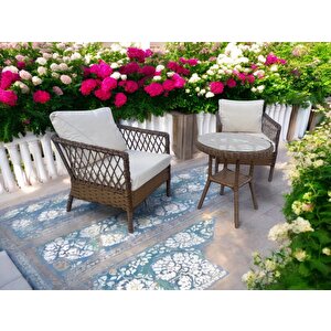 Monali̇n Mobi̇lya Loft Kahverengi 2 Kişilik(1-1-masa) Rattan Örgü Bahçe & Balkon & Teras Oturma Grubu Minderli & Camlı & Masalı Takım
