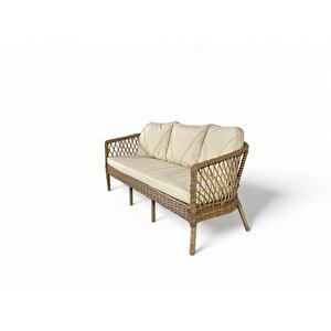 Monalin Home Garden Miami 5 Kişilik(3-1-1-masa) Rattan Örgü Bahçe & Balkon & Teras Oturma Grubu Minderli & Camlı & Masalı Takımı