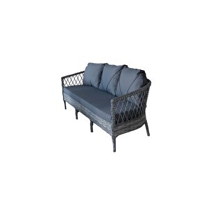 Monalin Home Garden Miami 5 Kişilik(3-1-1-masa) Rattan Örgü Bahçe & Balkon & Teras Oturma Grubu Minderli & Camlı & Masalı Takım