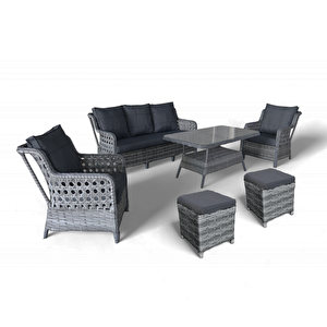 Monalin Home Garden I Elite 7 Kişilik Oturma Takımı (gri) I Rattan El Örgüsü Bahçe Mobilyası