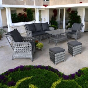 Monalin Home Garden I Elite 7 Kişilik Oturma Takımı (gri) I Rattan El Örgüsü Bahçe Mobilyası