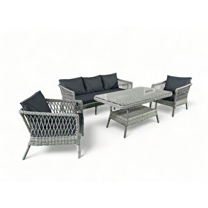 Monalin Home Garden I Loft 5'li Oturma Takımı (gri) I Rattan El Örgüsü Bahçe Mobilyası