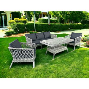 Monalin Home Garden I Loft 5'li Oturma Takımı (gri) I Rattan El Örgüsü Bahçe Mobilyası