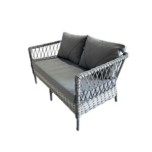 Monali̇n Mobi̇lya Loft Gri 4 Kişilik(2-1-1-masa) Rattan Örgü Bahçe & Balkon & Teras Oturma Grubu Minderli & Camlı & Masalı Takım