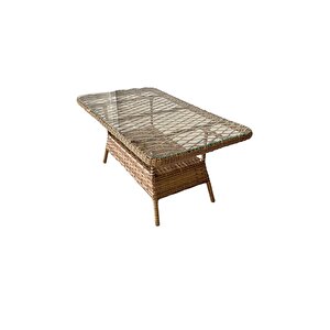 Monalin Mobilya Miami 4 Kişilik(2-1-1-masa) Rattan Örgü Bahçe & Balkon & Teras Oturma Grubu Minderli & Camlı & Masalı Takım