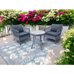 Monali̇n Mobi̇lya Loft Gri 2 Kişilik(1-1-masa) Rattan Örgü Bahçe & Balkon & Teras Oturma Grubu Minderli & Camlı & Masalı Takım