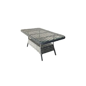 Monalin Mobilya Miami Gri 4 Kişilik(2-1-1-masa) Rattan Örgü Bahçe & Balkon & Teras Oturma Grubu Minderli & Camlı & Masalı Takım