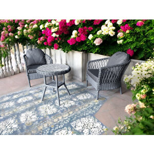 Monali̇n Mobi̇lya Miami Gri 2 Kişilik(1-1-masa) Rattan Örgü Bahçe & Balkon & Teras Oturma Grubu Minderli & Camlı & Masalı Takım