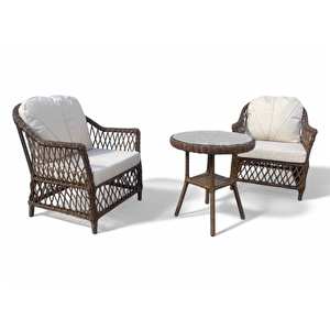 Monali̇n Mobi̇lya Lizbon Kahverengi 2 Kişilik(1-1-masa) Rattan Örgü Bahçe & Balkon & Teras Oturma Grubu Minderli & Camlı & Masalı Takım