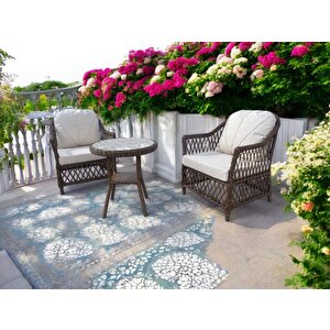 Monali̇n Mobi̇lya Lizbon Kahverengi 2 Kişilik(1-1-masa) Rattan Örgü Bahçe & Balkon & Teras Oturma Grubu Minderli & Camlı & Masalı Takım