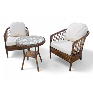 Monali̇n Mobi̇lya Miami Kahverengi 2 Kişilik(1-1-masa) Rattan Örgü Bahçe & Balkon & Teras Oturma Grubu Minderli & Camlı & Masalı Takım