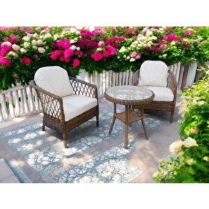 Monali̇n Mobi̇lya Miami Kahverengi 2 Kişilik(1-1-masa) Rattan Örgü Bahçe & Balkon & Teras Oturma Grubu Minderli & Camlı & Masalı Takım