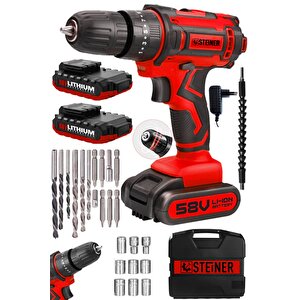 Germany Technology Titan 58 V 5 Ah Darbeli Çift Akülü Vidalama Metal Şanzıman Şarjlı Matkap