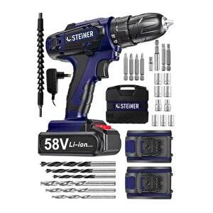 Alman V-tech 58 V 5 Ah Çelik Motor Çelik Şanzuman Darbeli Şarjlı Çift Akülü Vidalama Matkap