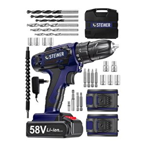 Alman V-tech 58 V 5 Ah Çelik Motor Çelik Şanzuman Darbeli Şarjlı Çift Akülü Vidalama Matkap