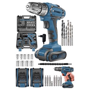 Germany Technology 58 V 5 Ah Darbesiz Bakır Sargı Çift Akülü Şarjlı Vidalama 24 Parça Setli