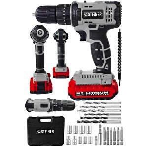 Alman 58 V 5 Ah Darbeli Lityum Çift Akülü Sjs Metal Şanzıman Şarjlı Vidalama Matkap 24 Pcs Set