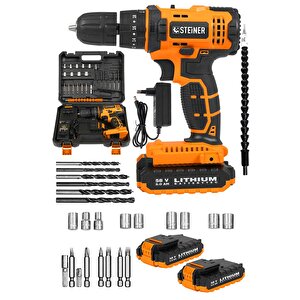 Alman 58 V 5 Ah Darbeli Çift Akülü Metal Dişli Şanzuman Şarjlı Vidalam Matkap + 27 Parça Set