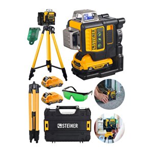 Alman 36 V 5 Ah Çift Akülü 12 Köşe 360° Otomatik Hizalamalı Yeşil Çizgili Lazer Hizalama + Tripod