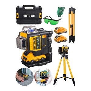 Alman 36 V 5 Ah Çift Akülü 12 Köşe 360° Otomatik Hizalamalı Yeşil Çizgili Lazer Hizalama + Tripod