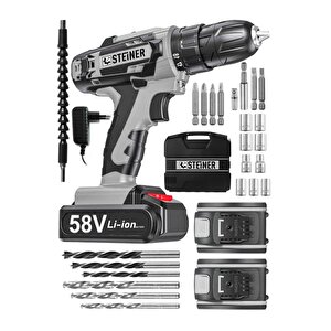 Alman V-tech 58 V 5 Ah Çelik Motor Çelik Şanzuman Darbeli Şarjlı Çift Akülü Vidalama Matkap