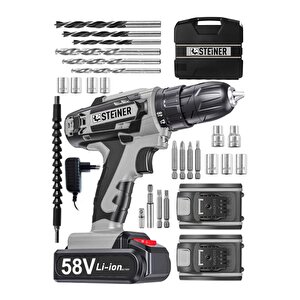 Alman V-tech 58 V 5 Ah Çelik Motor Çelik Şanzuman Darbeli Şarjlı Çift Akülü Vidalama Matkap