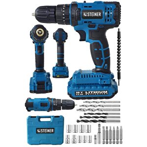 Alman 58 V 5 Ah Darbeli Lityum Çift Akülü Sjs Metal Şanzıman Şarjlı Vidalama Matkap 24 Pcs Set