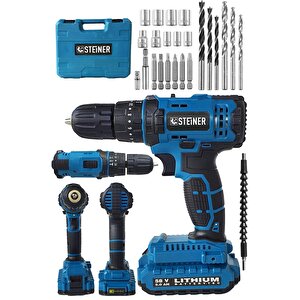 Alman 58 V 5 Ah Darbeli Lityum Çift Akülü Sjs Metal Şanzıman Şarjlı Vidalama Matkap 24 Pcs Set
