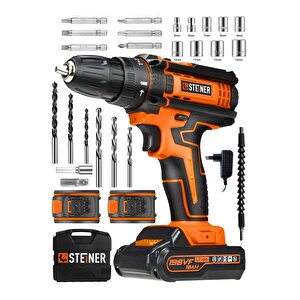 Alman 198 Vf 10 Ah Darbeli Metal Dişli Şanzıman Çift Akülü Şarjlı Vidalama Matkap 24 Parça Uç Setli