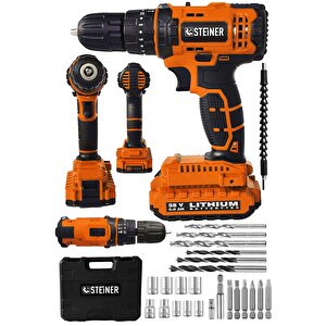 Alman 58 V 5 Ah Darbeli Lityum Çift Akülü Sjs Metal Şanzıman Şarjlı Vidalama Matkap 24 Pcs Set