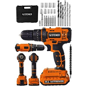 Alman 58 V 5 Ah Darbeli Lityum Çift Akülü Sjs Metal Şanzıman Şarjlı Vidalama Matkap 24 Pcs Set