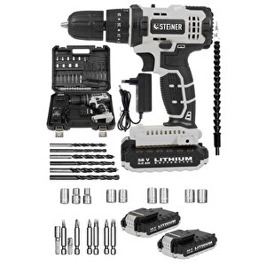 Alman 58 V 5 Ah Darbeli Çift Akülü Metal Dişli Şanzuman Şarjlı Vidalam Matkap + 27 Parça Set