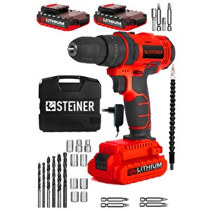 Germany Technology Darbeli 58 V 5 Ah Metal Şanzıman Çift Akü Şarjlı Vidalama Matkap Red Set