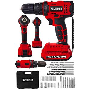 Alman 58 V 5 Ah Darbeli Lityum Çift Akülü Sjs Metal Şanzıman Şarjlı Vidalama Matkap 24 Pcs Set