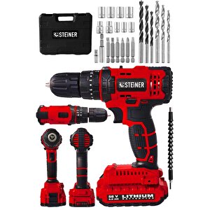 Alman 58 V 5 Ah Darbeli Lityum Çift Akülü Sjs Metal Şanzıman Şarjlı Vidalama Matkap 24 Pcs Set