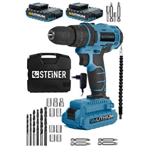 Germany Technology Darbeli 58 V 5 Ah Metal Şanzıman Çift Akü Şarjlı Vidalama Matkap Blue Set