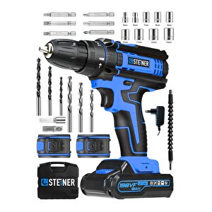 Alman 198 Vf 10 Ah Darbeli Metal Dişli Şanzıman Çift Akülü Şarjlı Vidalama Matkap 24 Parça Uç Setli