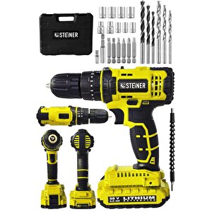 Alman 58 V 5 Ah Darbeli Lityum Çift Akülü Sjs Metal Şanzıman Şarjlı Vidalama Matkap 24 Pcs Set