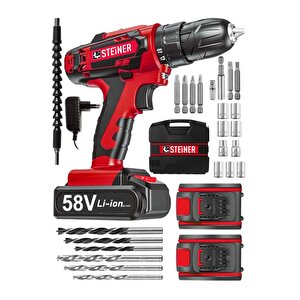Alman V-tech 58 V 5 Ah Çelik Motor Çelik Şanzuman Darbeli Şarjlı Çift Akülü Vidalama Matkap