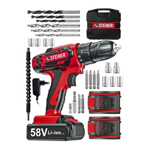 Alman V-tech 58 V 5 Ah Çelik Motor Çelik Şanzuman Darbeli Şarjlı Çift Akülü Vidalama Matkap