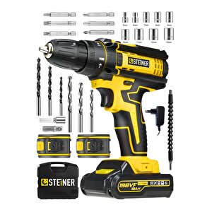 Alman 198 Vf 10 Ah Darbeli Metal Dişli Şanzıman Çift Akülü Şarjlı Vidalama Matkap 24 Parça Uç Setli